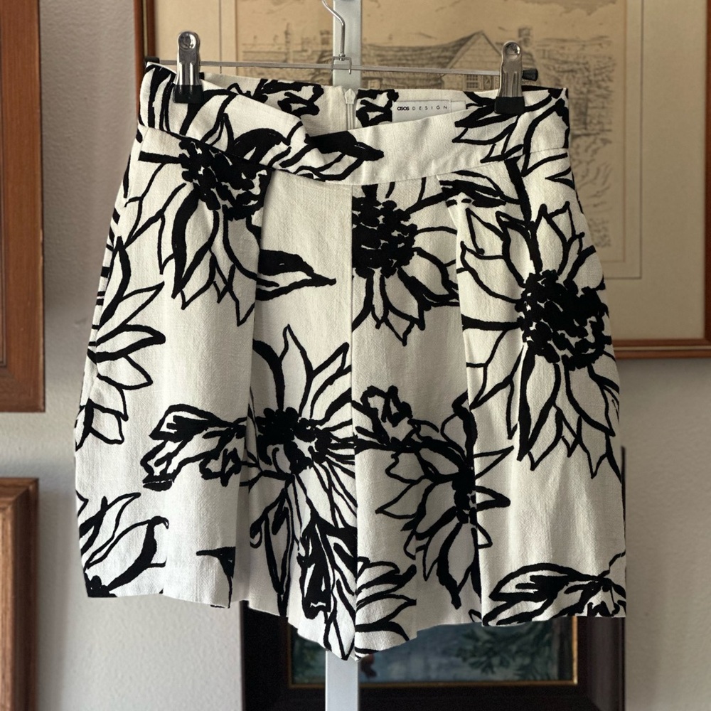 ASOS Black and White Floral High Waist Shorts